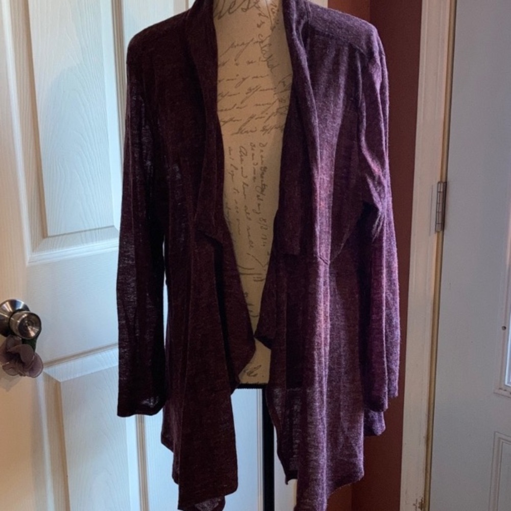 Wine Color Open Front Cardigan by Caribe sz 1X